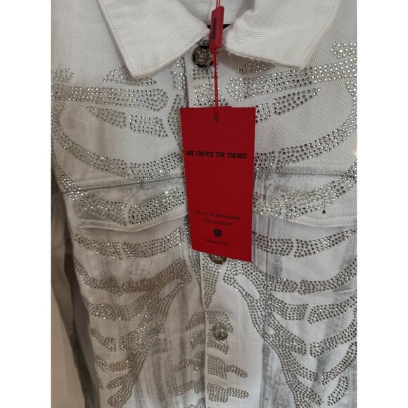 Guapi White Crystal Skeleton Jean Jacket with Silver Detailing Ltd Ed Mens Sz. M - Picture 10 of 14